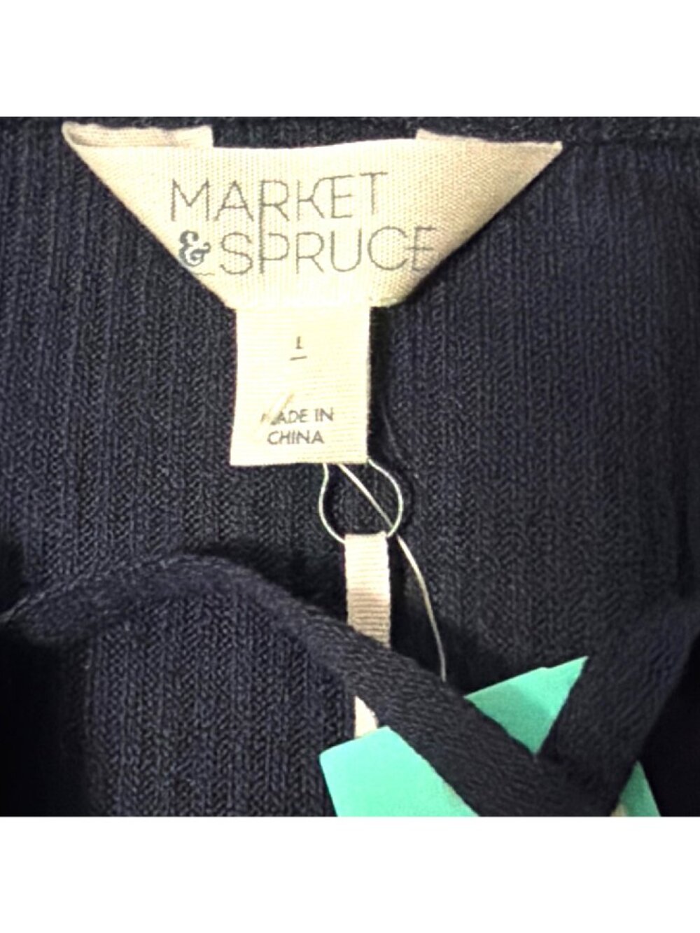NWT Market & Spruce Navy Blue Lace-Up Hoodie Ribbed Knit Longsleeve Size L - Picture 3 of 5